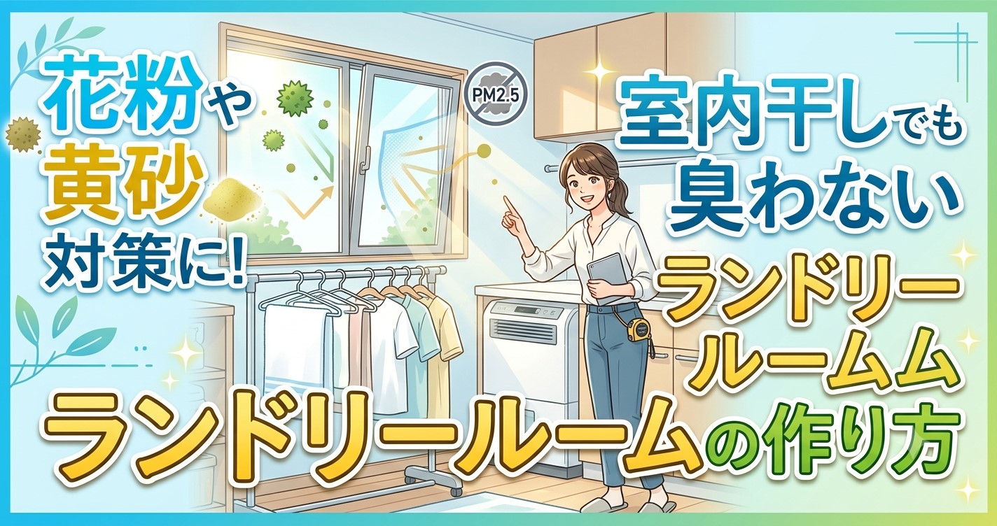 花粉や黄砂対策に！室内干しでも臭わないランドリールームの作り方
