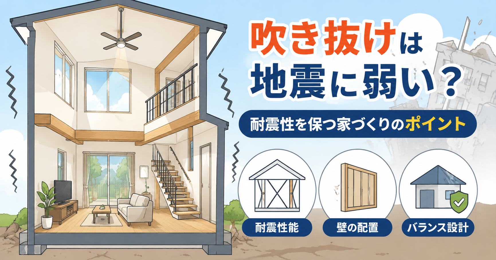 吹き抜けは地震に弱いからやめるべき？耐震性を保つ家づくりのポイント